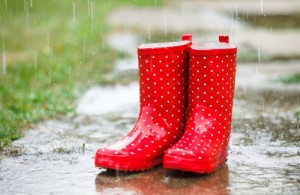 Red gumboots in rain