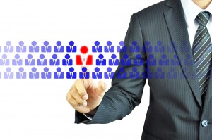 Businessman pointing human sign - HR,HRM,HRD ,CRM concept