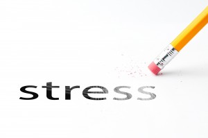 Closeup of pencil eraser and black stress text. Stress. Pencil with eraser.